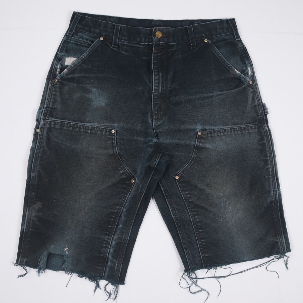 Vintage Carhartt FADED Black Distressed Double Knee Carpenter Shorts Size 32